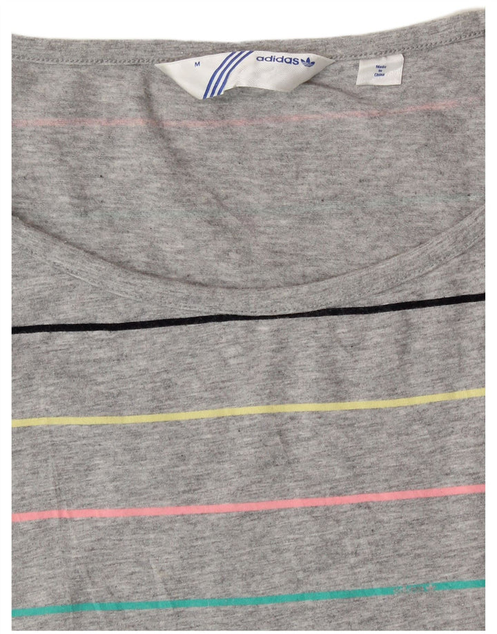 ADIDAS Womens T-Shirt Dress UK 14 Medium Grey Striped Cotton