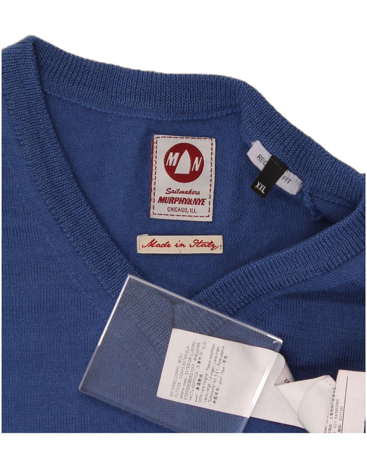 MURPHY & NYE Mens Regular Fit V-Neck Jumper Sweater 2XL Blue Wool Vintage Murphy & Nye and Second-Hand Murphy & Nye from Messina Hembry 