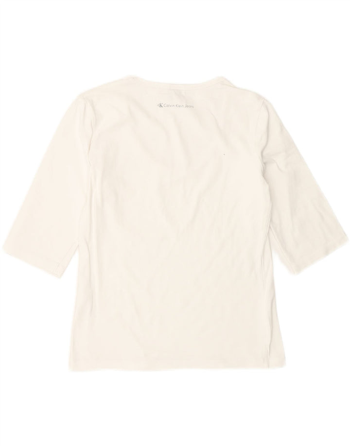 CALVIN KLEIN JEANS Womens Crop Graphic T-Shirt Top UK 14 Large White