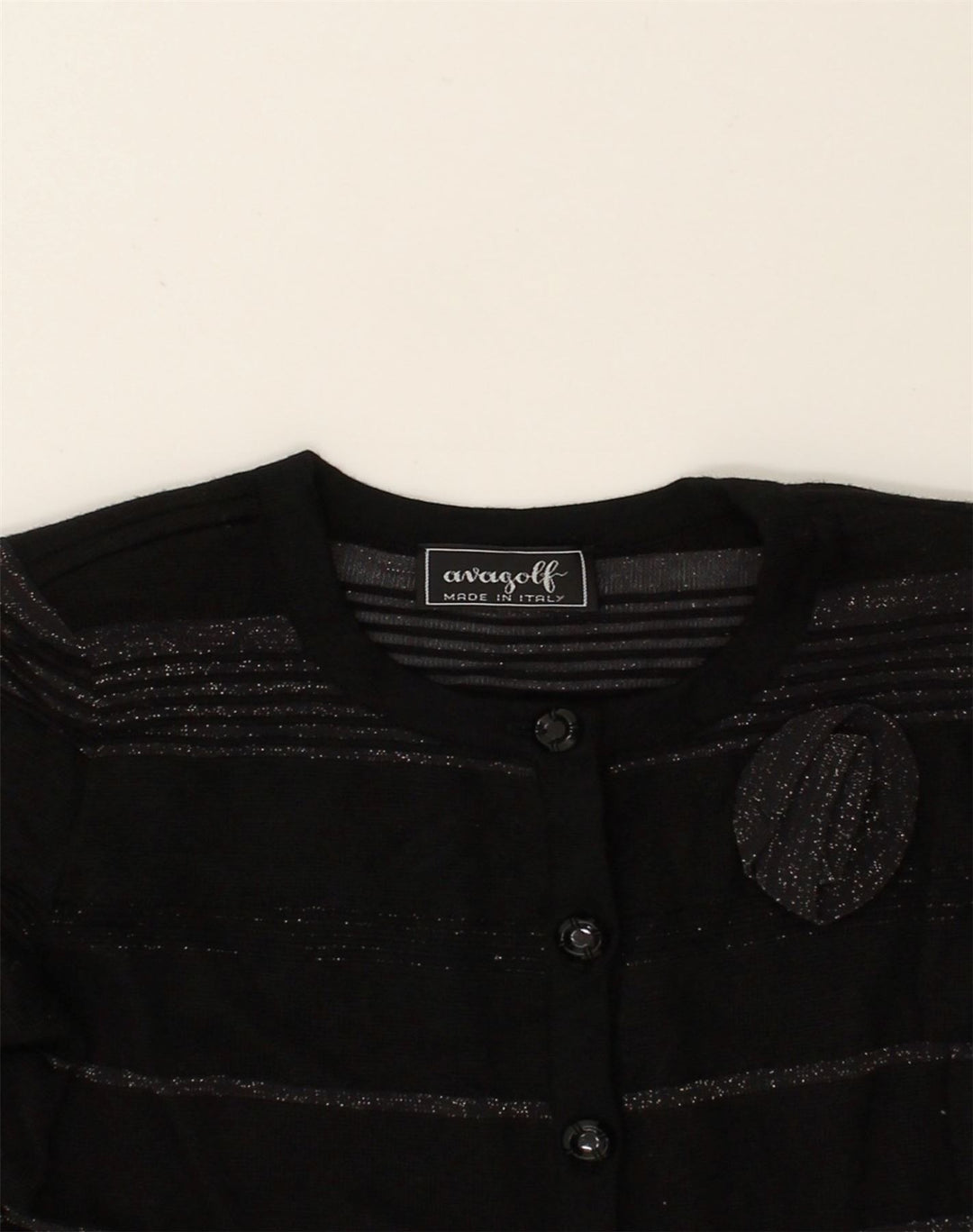 VINTAGE Womens Cardigan Sweater UK 8 Small Black Striped | Vintage Vintage | Thrift | Second-Hand Vintage | Used Clothing | Messina Hembry 