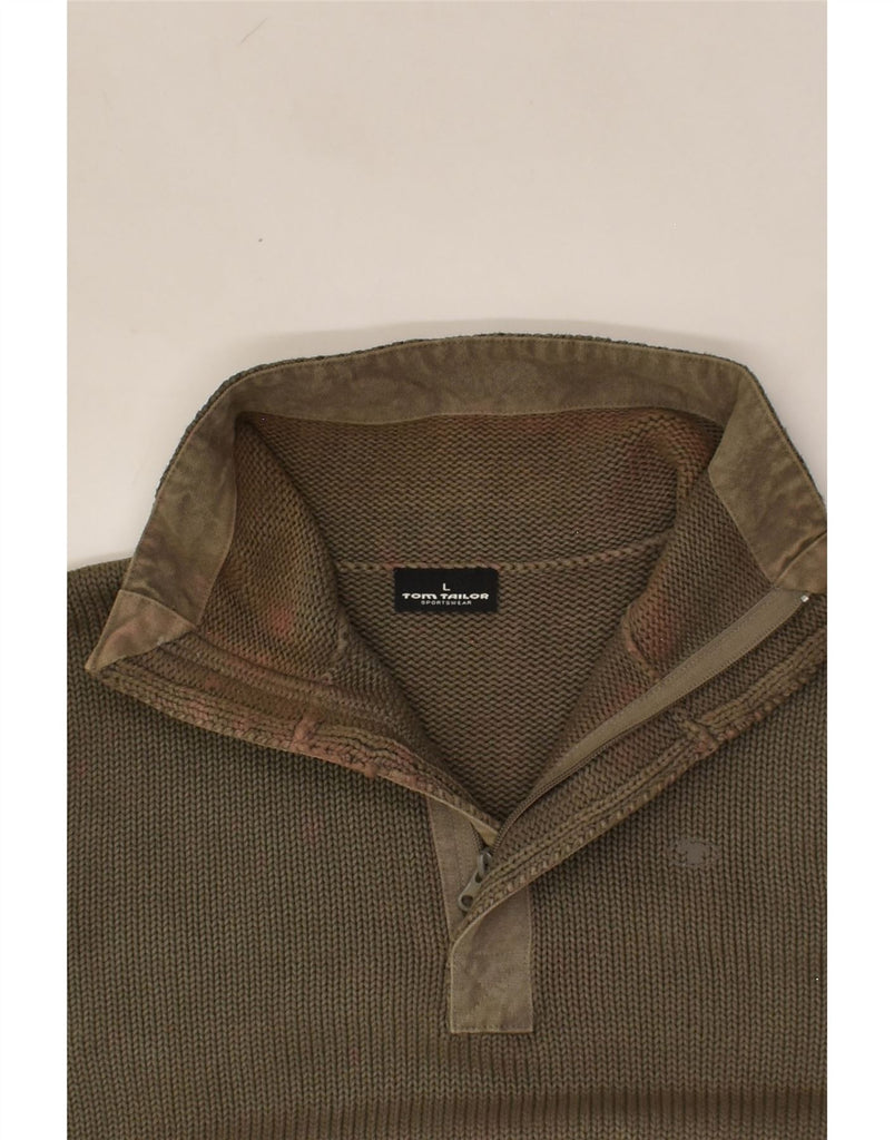 TOM TAILOR Mens Zip Neck Jumper Sweater Large Khaki Cotton | Vintage Tom Tailor | Thrift | Second-Hand Tom Tailor | Used Clothing | Messina Hembry 