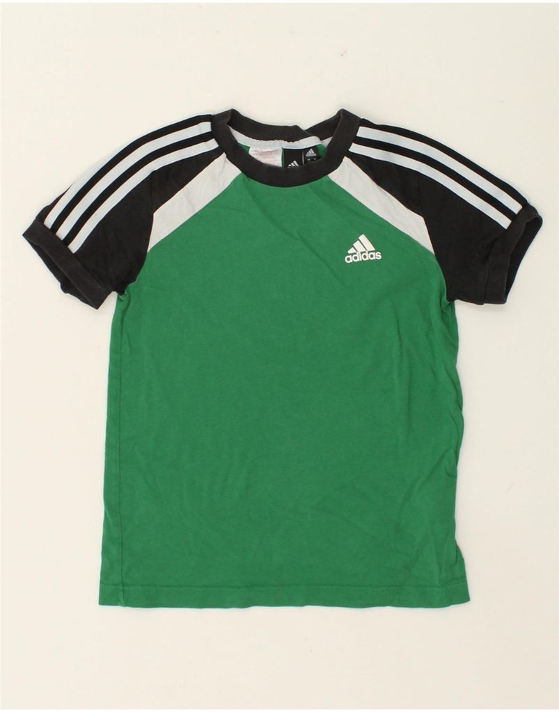 ADIDAS Boys Graphic T-Shirt Top 9-10 Years Green Colourblock Cotton | Vintage Adidas | Thrift | Second-Hand Adidas | Used Clothing | Messina Hembry 