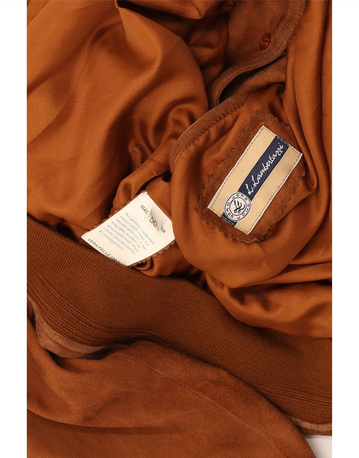 L.LAMBERTAZZI Mens Suede Bomber Jacket IT 50 Large Brown Leather