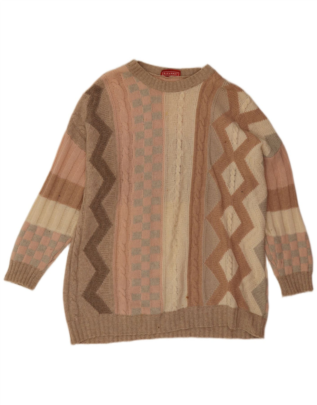 Stefanel Mens Boat Neck Jumper Sweater 2XL Multicoloured Geometric