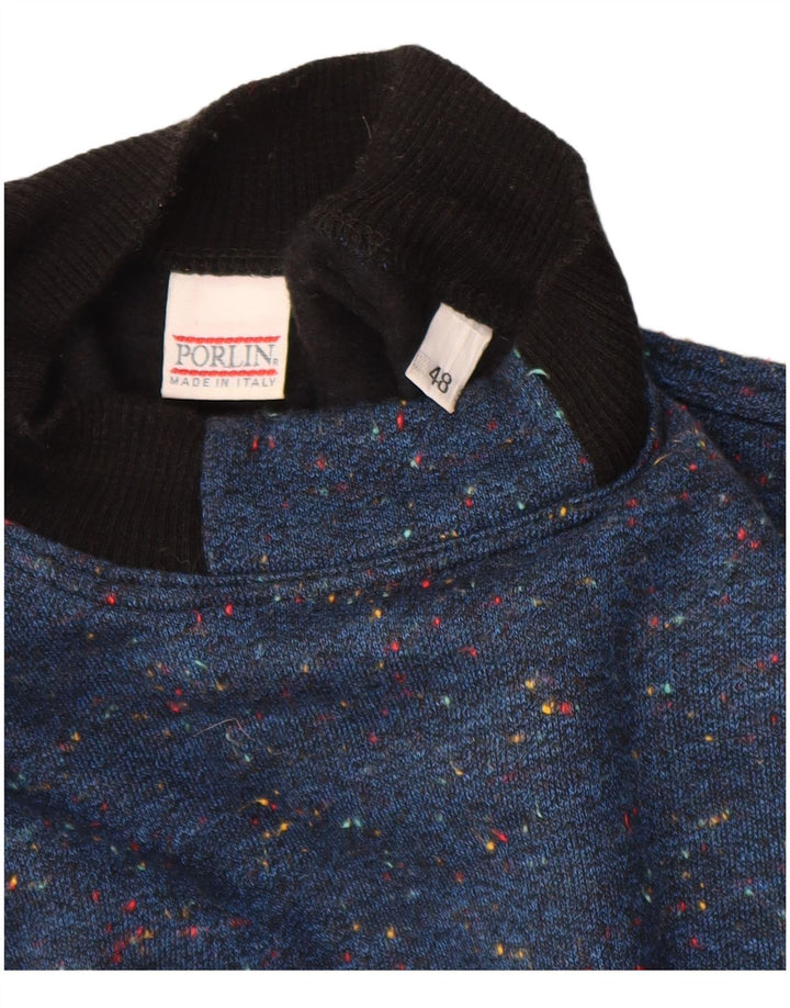 Vintage Mens Turtle Neck Jumper Sweater IT 48 Medium Navy Blue Flecked