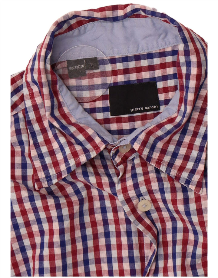 Pierre Cardin Mens Shirt Large Red Gingham Cotton
