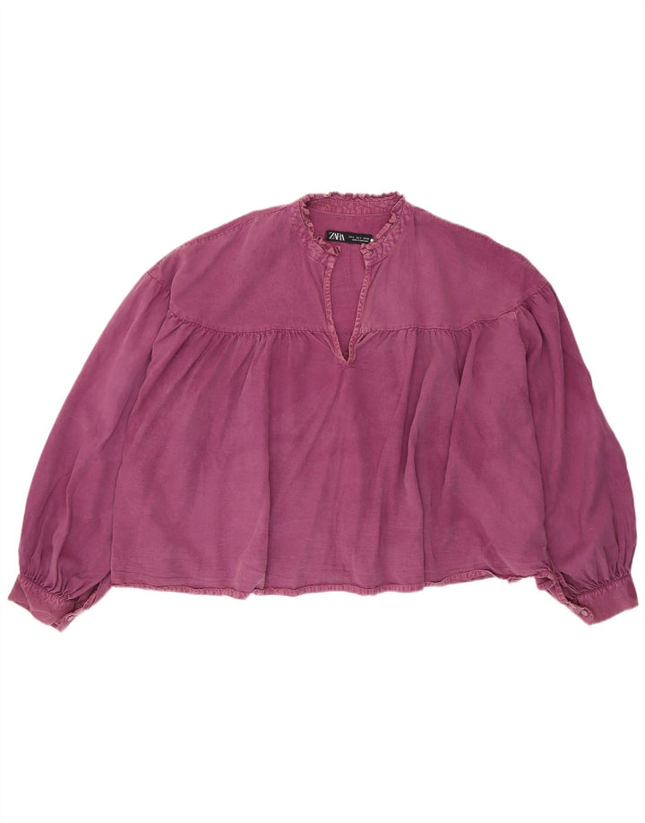 Zara Womens Oversized Crop Long Sleeve Blouse Top UK 10 Small Purple