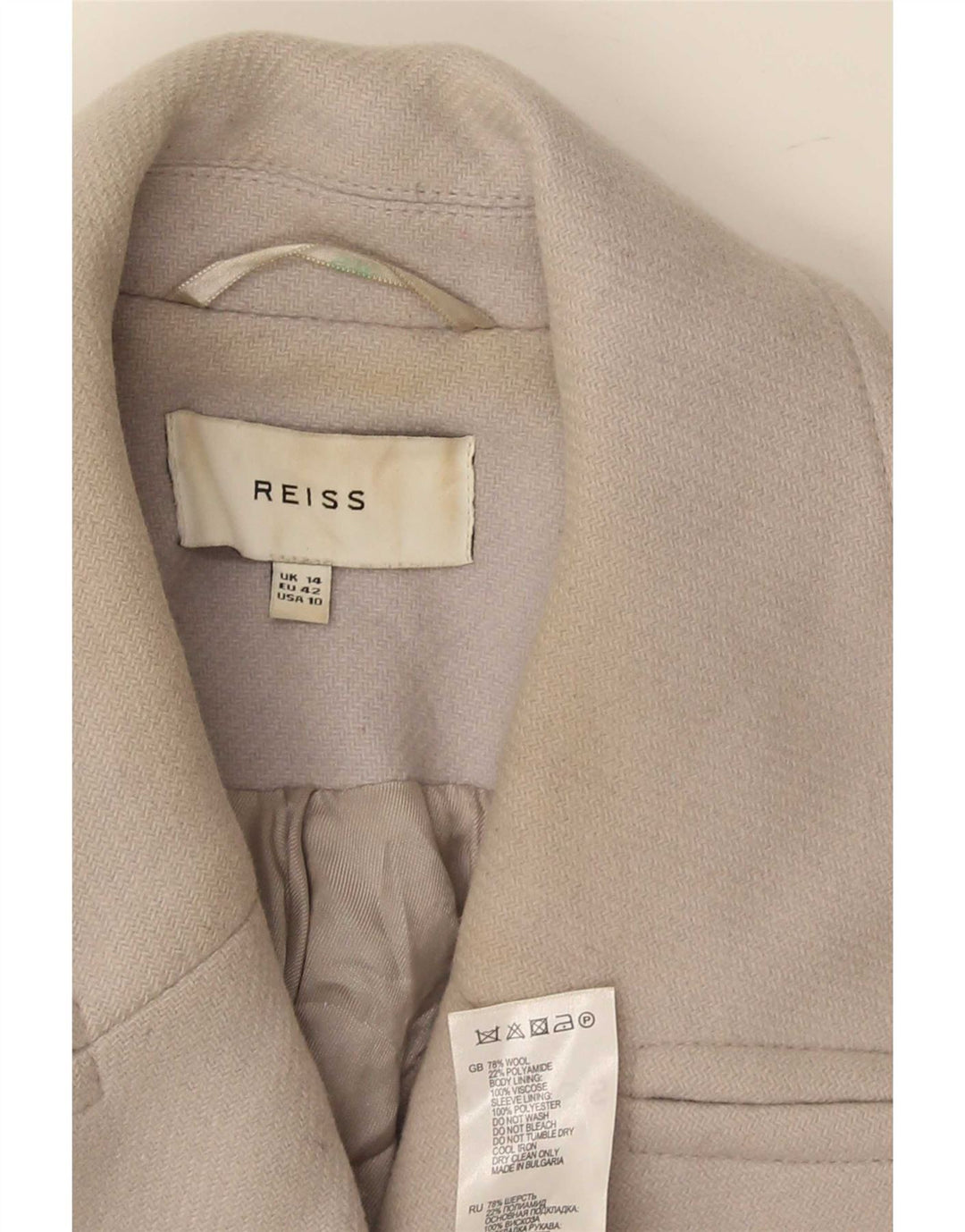 Reiss Womens Short Double Breasted Coat UK 14 Large Grey Wool