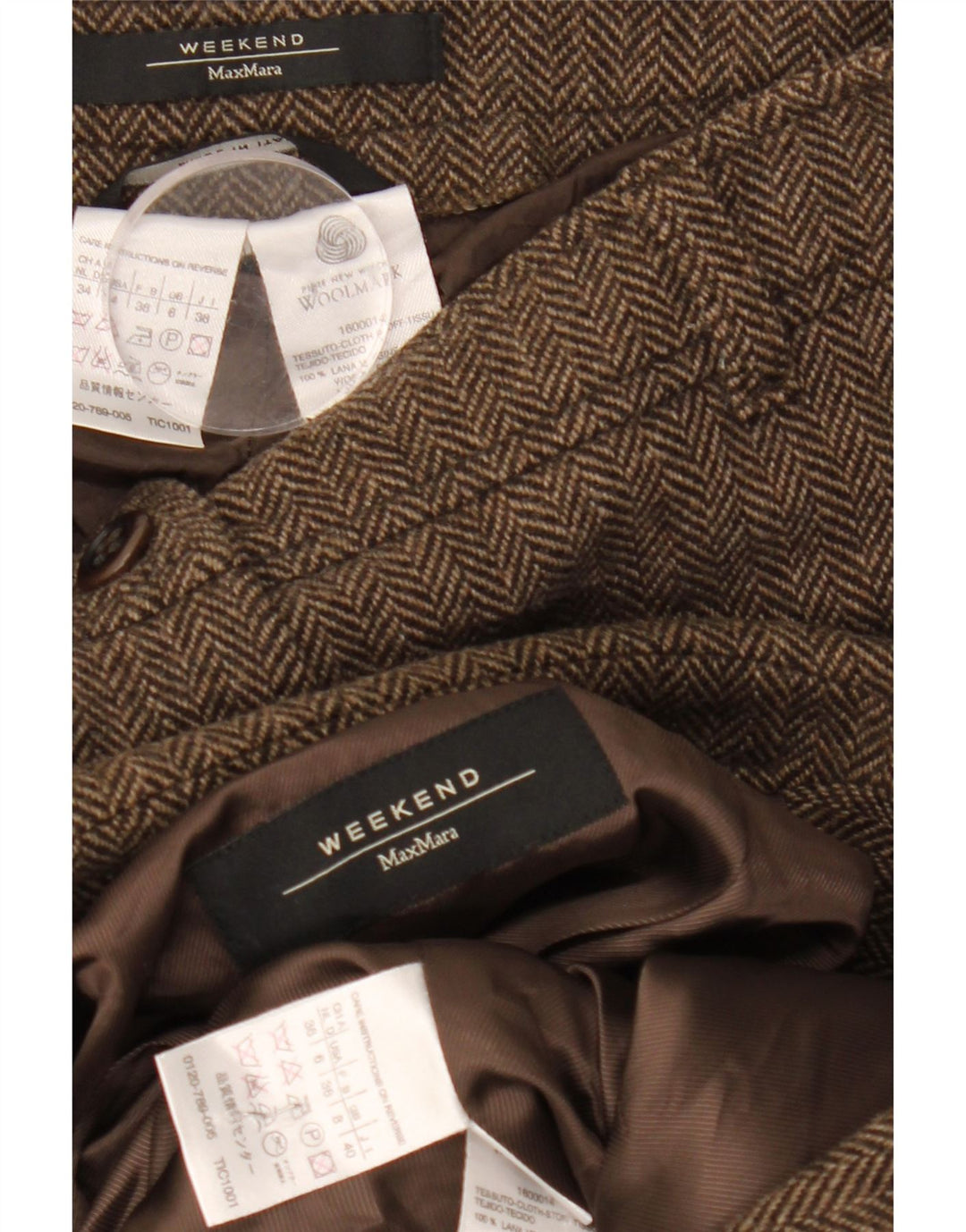 Max Mara Womens Weekend 2 Piece Suit UK 8 Small W28 L33 Brown Herringbone