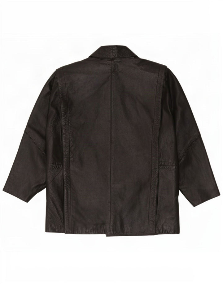 Vintage Womens 3/4 Sleeve Oversized Leather Jacket UK 16 Large Black