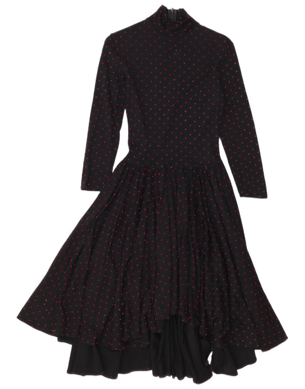 Vintage Womens Long Sleeve Maxi Dress EU 38 Medium Black Polka Dot Wool