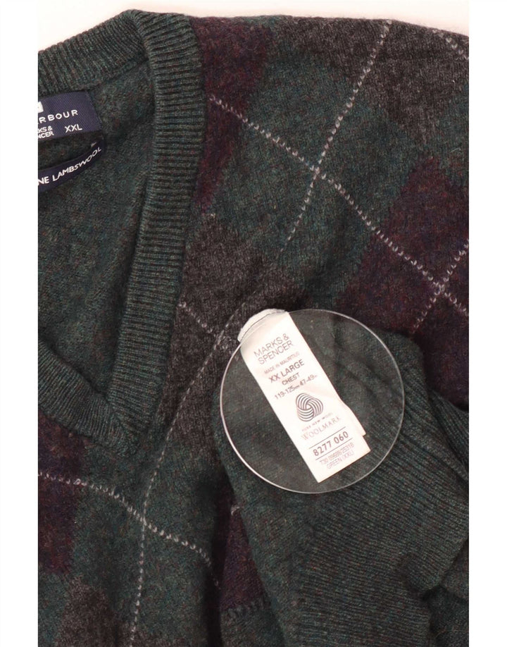 Marks & Spencer Mens Blue Harbour V-Neck Jumper Sweater 2XL Green