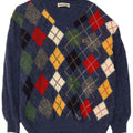 Burlington Mens V-Neck Jumper Sweater Medium Blue Argyle/Diamond New Wool