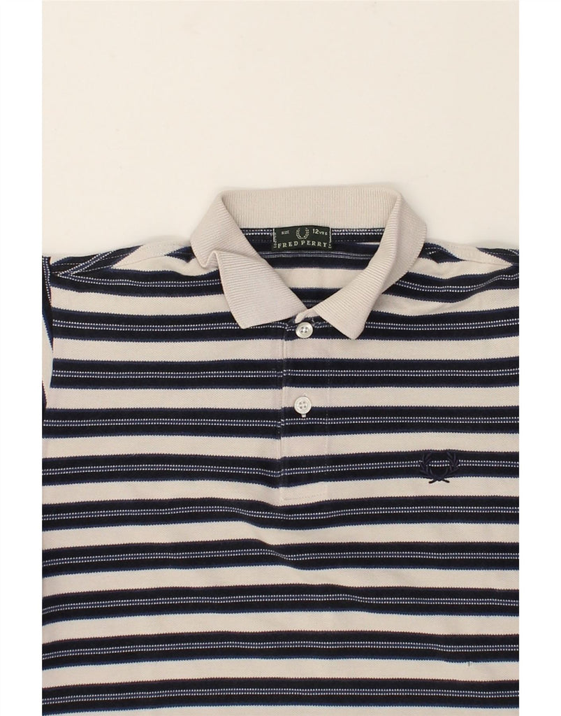 FRED PERRY Boys Polo Shirt 11-12 Years Navy Blue Striped Cotton | Vintage Fred Perry | Thrift | Second-Hand Fred Perry | Used Clothing | Messina Hembry 