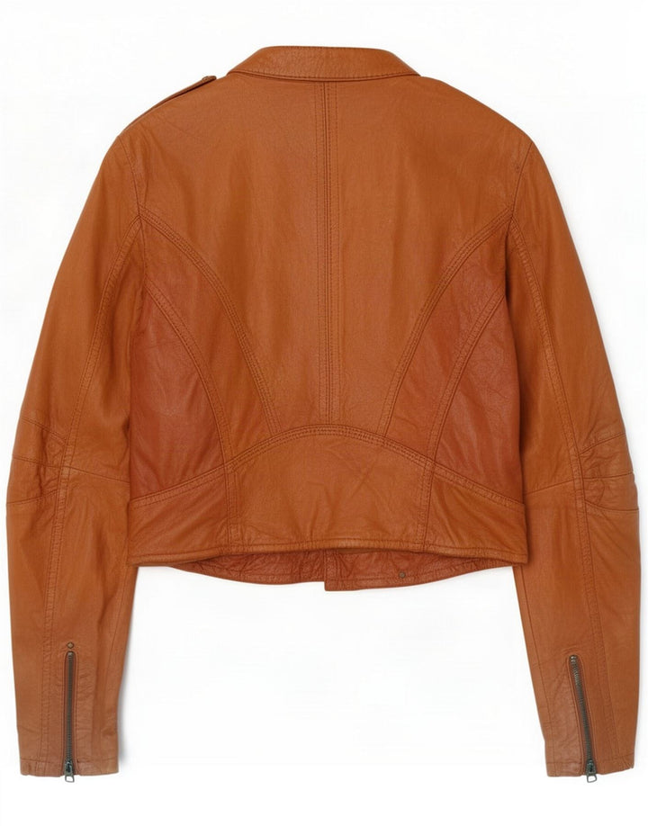 Bershka Womens Leather Biker Jacket UK 10 Small Brown