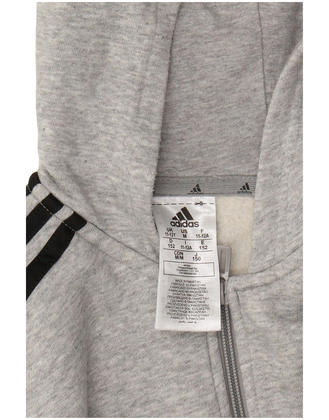 ADIDAS Boys Zip Hoodie Sweater 11-12 Years Grey Flecked Cotton