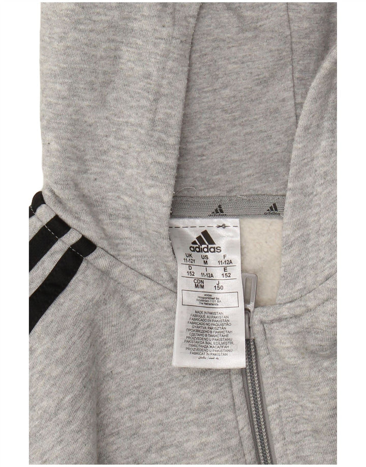 ADIDAS Boys Zip Hoodie Sweater 11-12 Years Grey Flecked Cotton