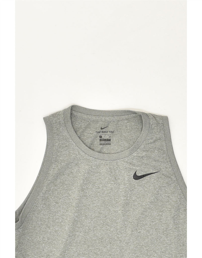 NIKE Womens Dri Fit Graphic Vest Top UK 10 Small Grey Polyester | Vintage Nike | Thrift | Second-Hand Nike | Used Clothing | Messina Hembry 