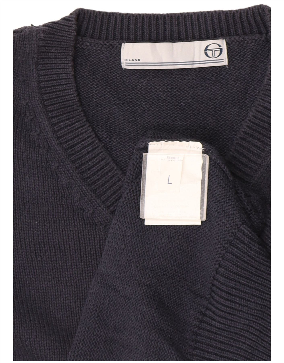 Sergio Tacchini Mens V-Neck Jumper Sweater Large Navy Blue Cotton