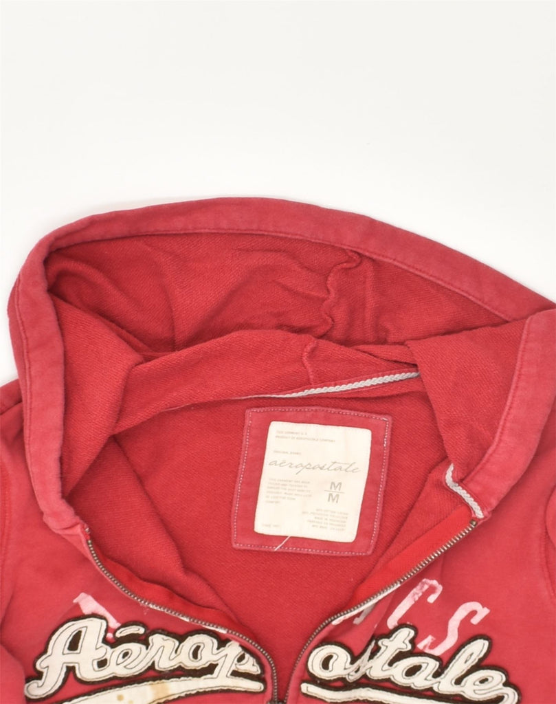 AEROPOSTALE Womens Graphic Zip Hoodie Sweater UK 12 Medium Red Cotton | Vintage Aeropostale | Thrift | Second-Hand Aeropostale | Used Clothing | Messina Hembry 