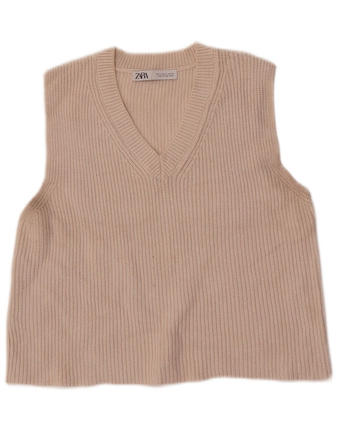 Zara Womens Crop Vest Tank Top UK 12 Medium Off White Cotton