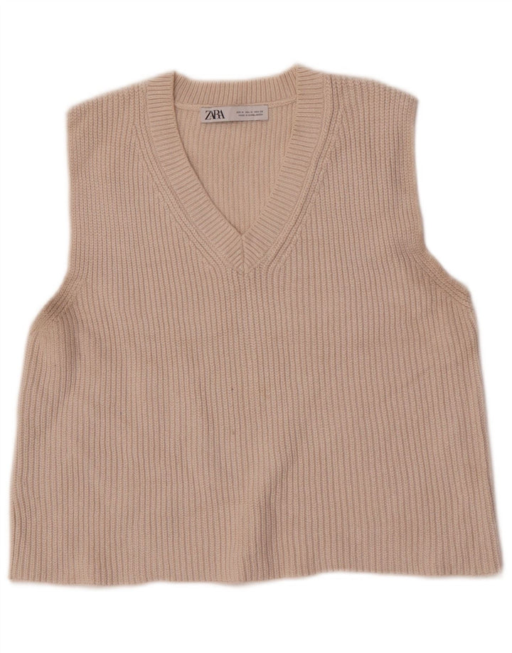 Zara Womens Crop Vest Tank Top UK 12 Medium Off White Cotton