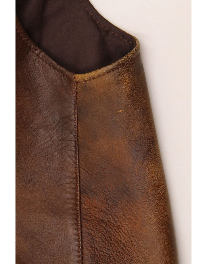 Vintage Mens Leather Waistcoat Medium Brown Leather