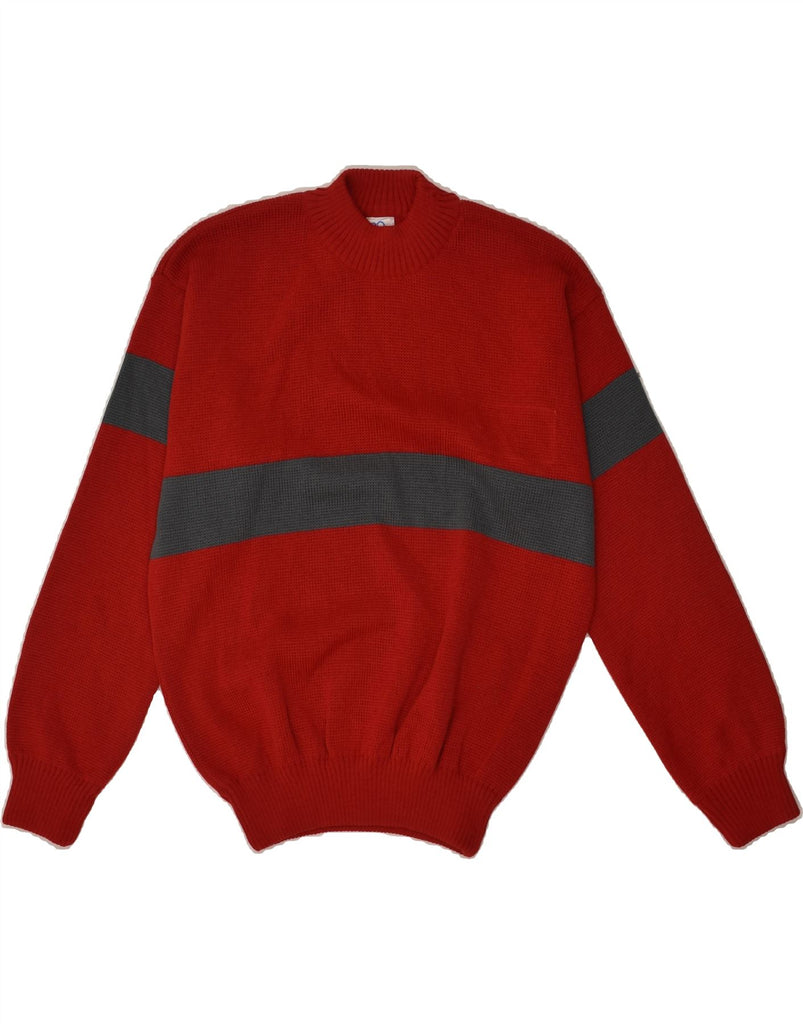 VINTAGE Mens Turtle Neck Jumper Sweater Small Red Colourblock Wool | Vintage Vintage | Thrift | Second-Hand Vintage | Used Clothing | Messina Hembry 