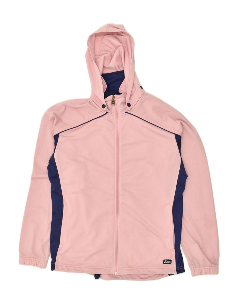 ASICS Womens Hooded Tracksuit Top Jacket UK 14 Large Pink Colourblock Vintage Asics and Second-Hand Asics from Messina Hembry 