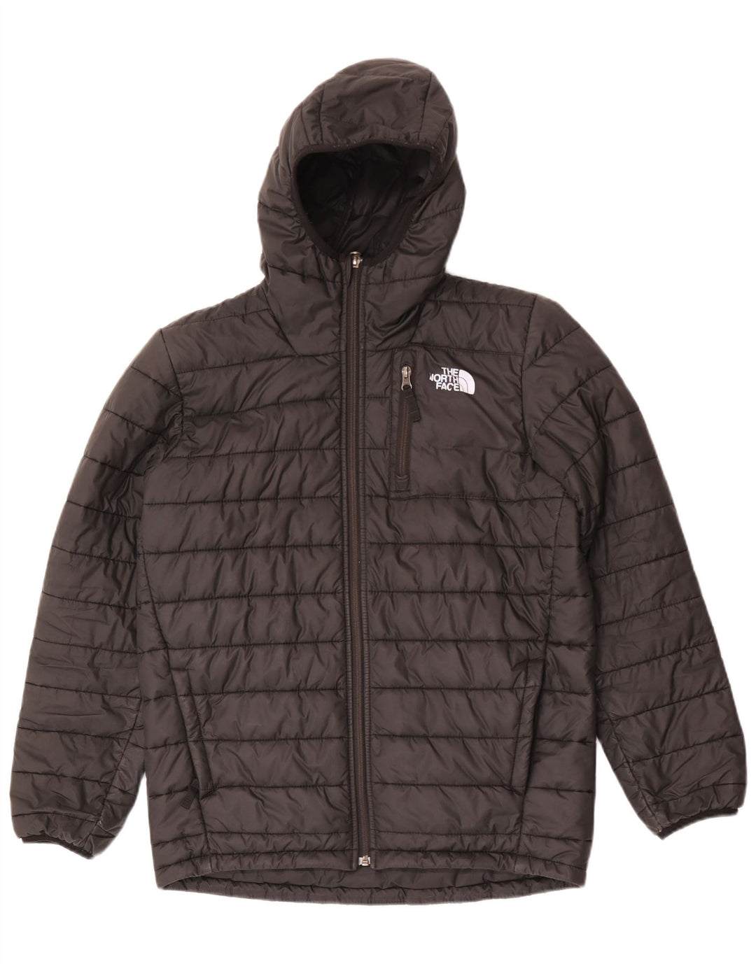 The North Face Boys Hooded Padded Jacket 14-15 Years XL Black Polyester