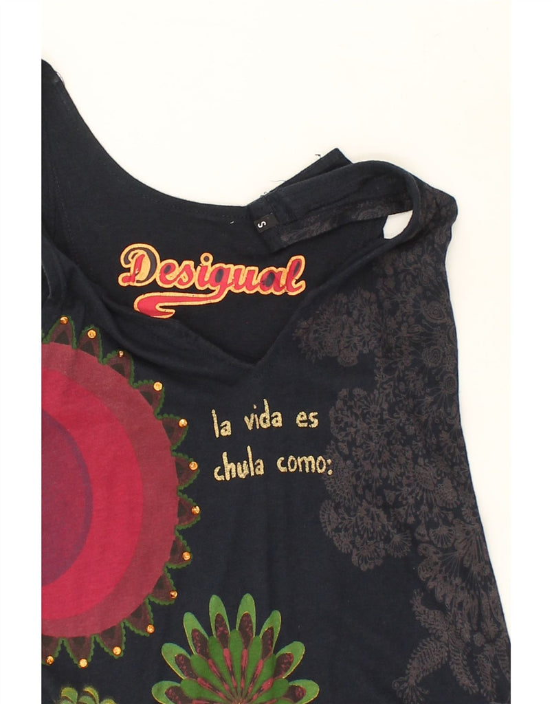 DESIGUAL Womens Sleeveless Tunic Top UK 8 Small Navy Blue Floral | Vintage Desigual | Thrift | Second-Hand Desigual | Used Clothing | Messina Hembry 