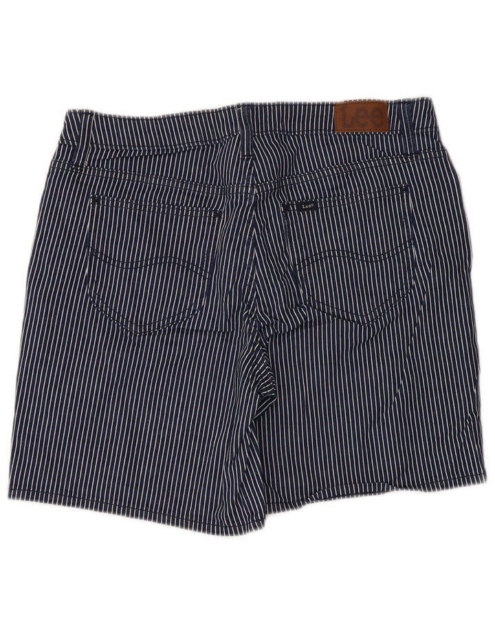 Lee Womens Mid Rise Regular Fit Casual Shorts W34 Large  Navy Blue Striped