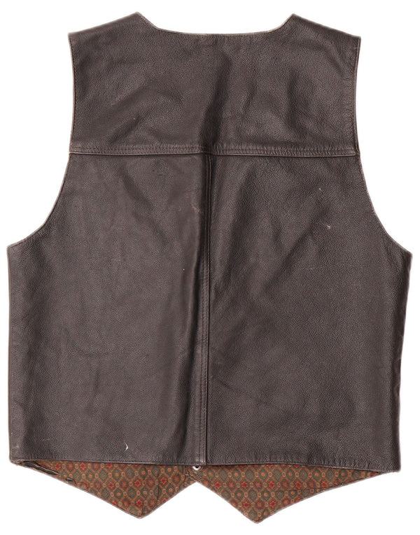 Vintage Mens Leather Waistcoat Small Black Leather