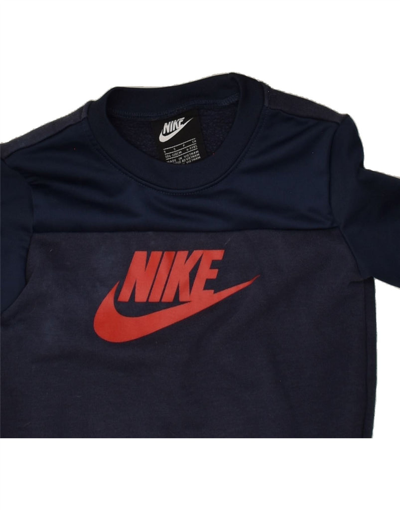 NIKE Boys Graphic Sweatshirt Jumper 4-5 Years Small Navy Blue Polyester | Vintage Nike | Thrift | Second-Hand Nike | Used Clothing | Messina Hembry 