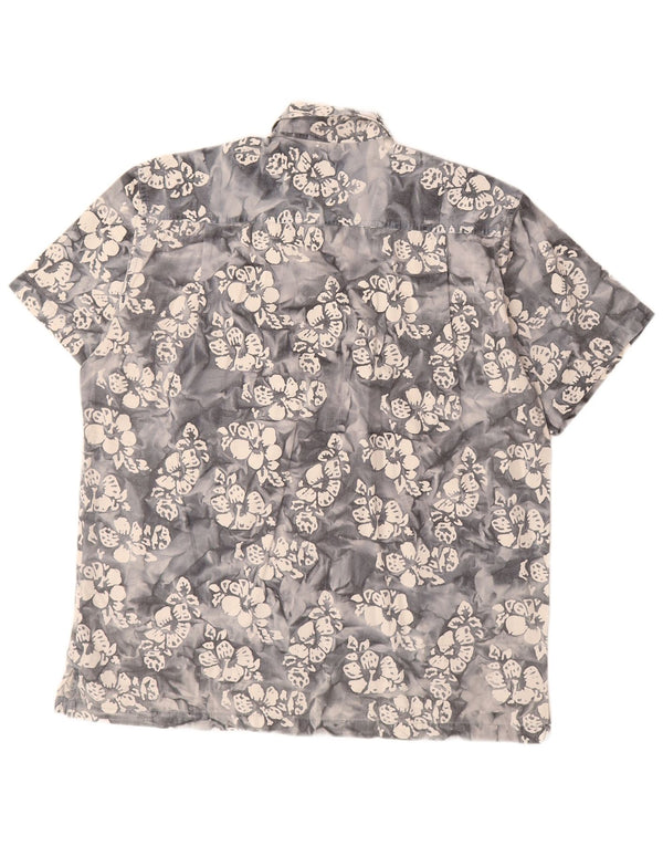Vintage Mens Short Sleeve Shirt 2XL Grey Floral Cotton