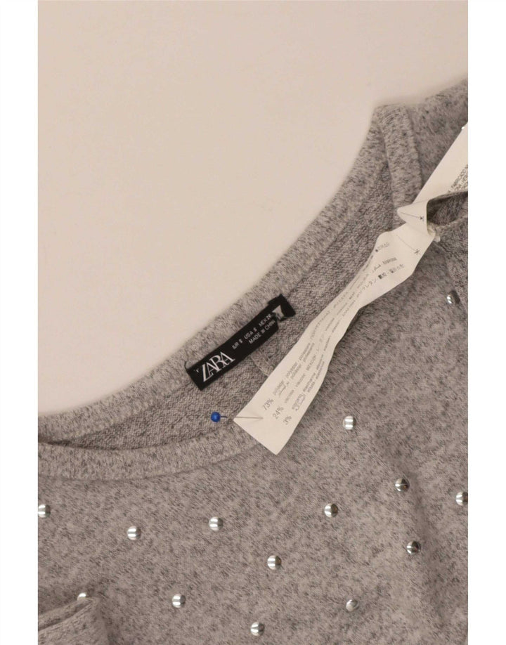 Zara Womens Long Sleeve Basic Dress UK 10 Small Grey Polyester