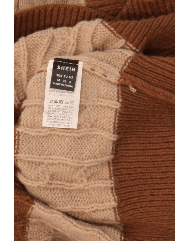 SHEIN Womens V-Neck Jumper Sweater UK 14 Medium Brown Colourblock