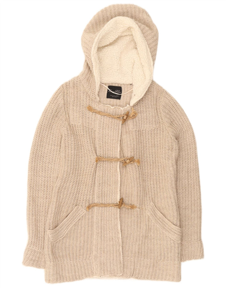 Zara Womens Hooded Cardigan Sweater UK 14 Medium Beige Polyester