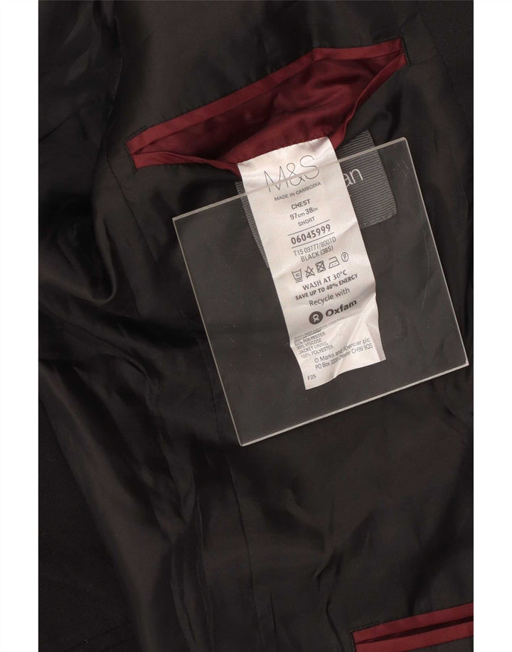 Marks & Spencer Mens 2 Button Blazer Jacket UK 38 Medium Black Polyester