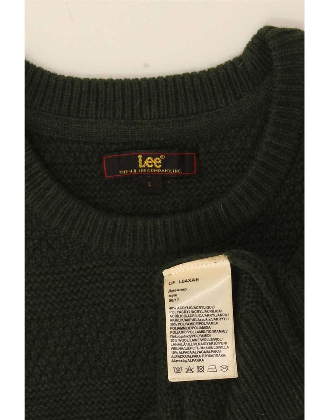 Lee Mens Crew Neck Jumper Sweater Large Green Acrylic