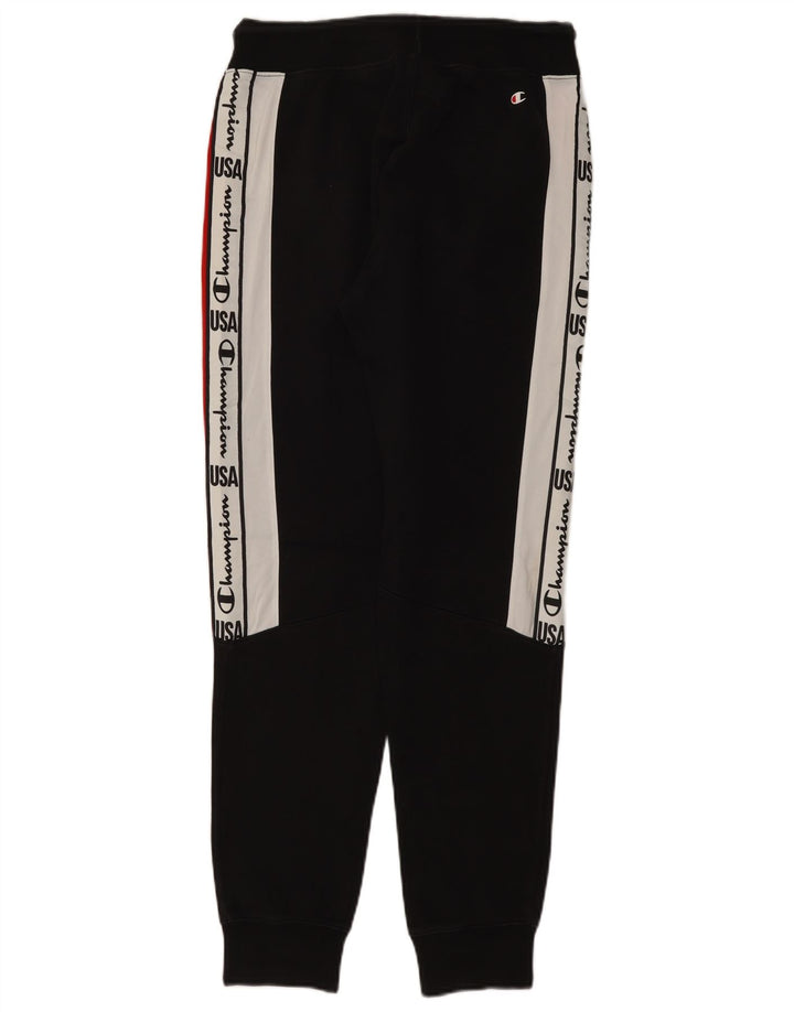 CHAMPION Mens Graphic Tracksuit Trousers Joggers Small  Black Colourblock