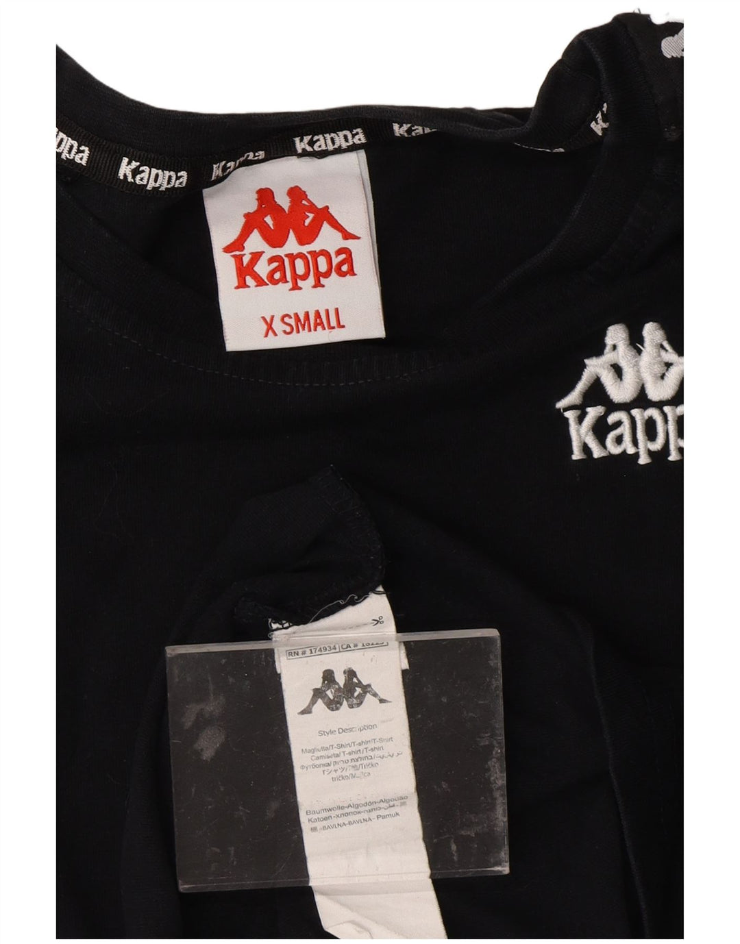 KAPPA Womens Graphic T-Shirt Top UK 6 XS Black Cotton