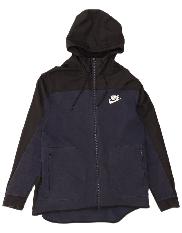 Nike Mens Zip Hoodie Sweater Large Navy Blue Colourblock Cotton