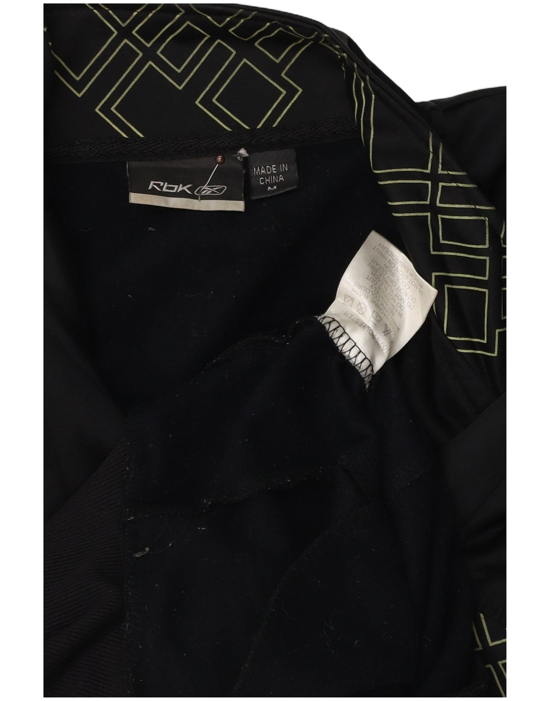 REEBOK Mens Graphic Tracksuit Top Jacket Medium Black Geometric Polyester