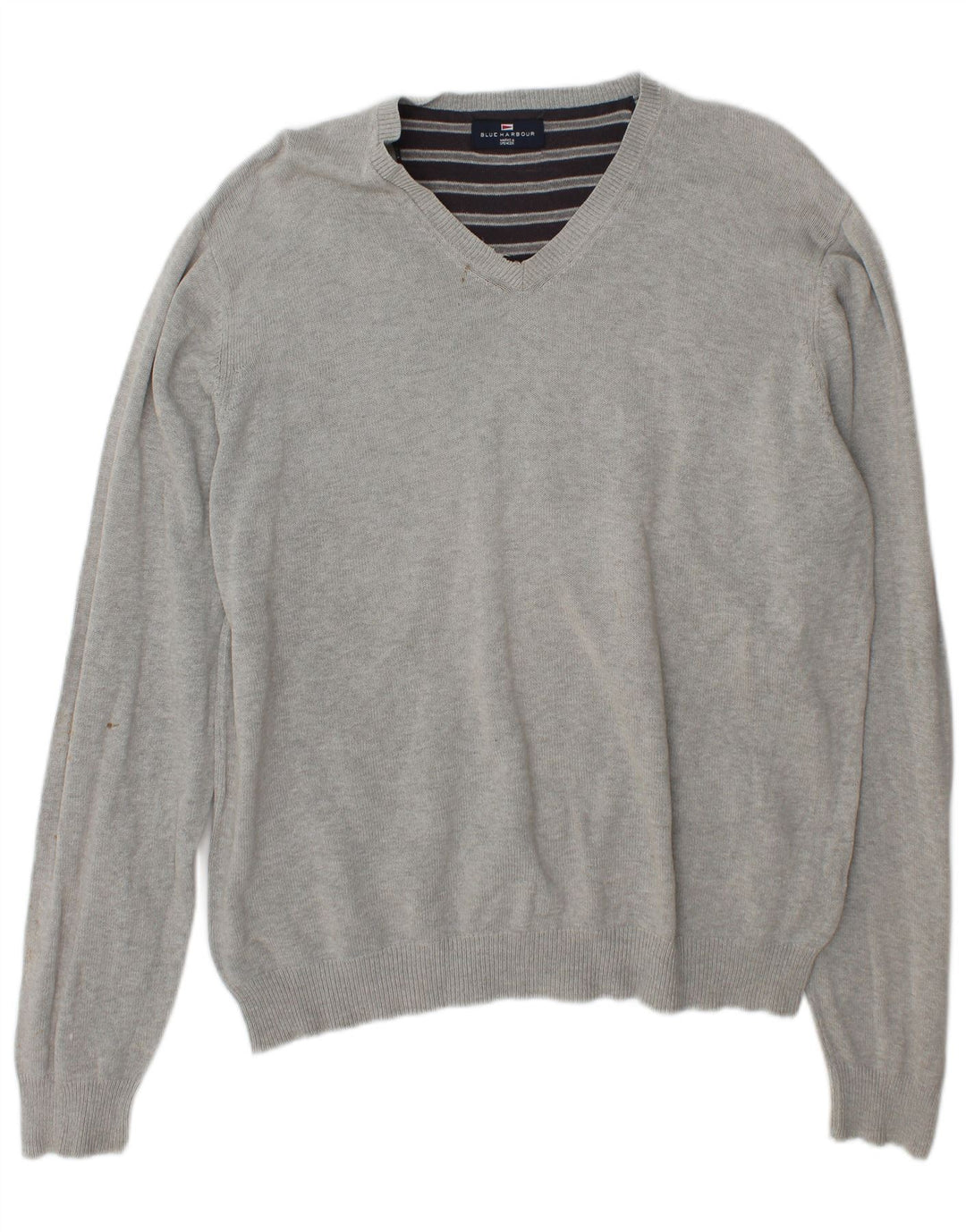 Marks & Spencer Mens Blue Harbour V-Neck Jumper Sweater Large Grey Cotton