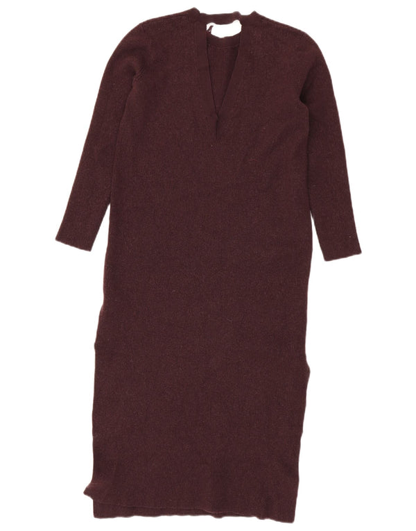 Cos Womens Long Sleeve Jumper Dress UK 10 Small Burgundy Wool