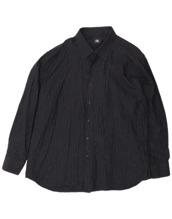 Roccobarocco Mens Shirt Size 49 2XL Black Pinstripe Cotton Classic