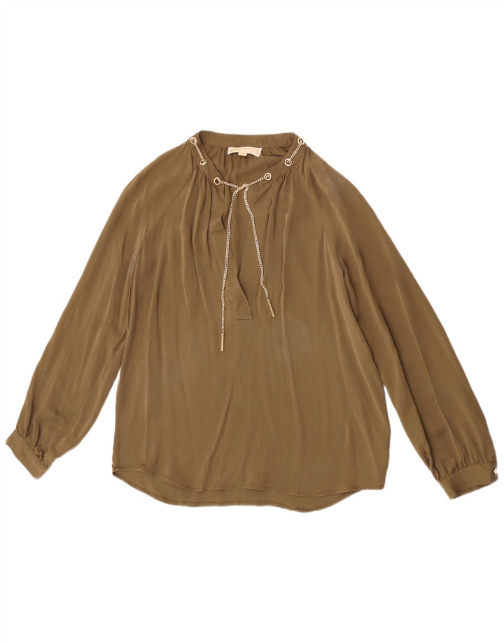 Michael Kors Womens Long Sleeve Blouse Top UK 16 Large Khaki Silk