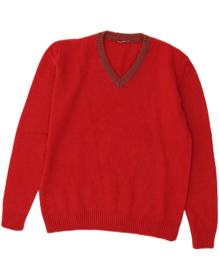 CARRERA Womens V-Neck Jumper Sweater UK 14 Medium Red Wool