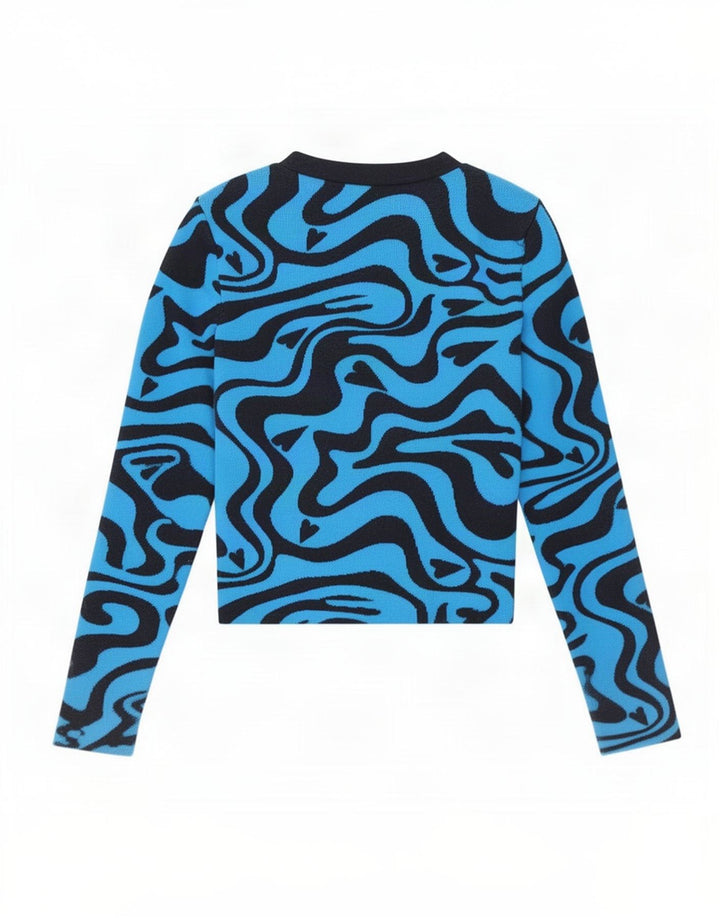 Zara Womens Abstract Pattern Crop Top Long Sleeve UK 8 Small Blue Polyester